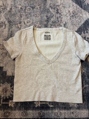 wild fable Light Cream Ribbed V-Neck Crop Top